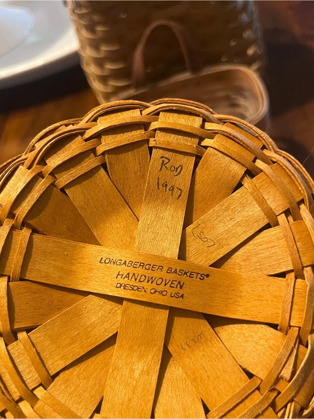 1997 Longaberger Inaugural Basket with Hand-painted lid